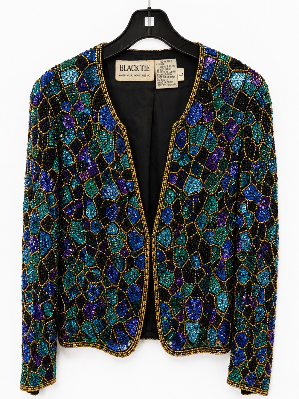 Vintage Black Tie Womens Beaded Sequin Jacket